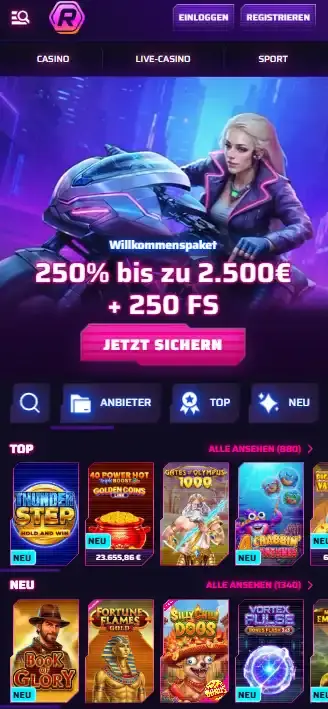 Mobile Ansicht der deutschen Roby Casino Webseite